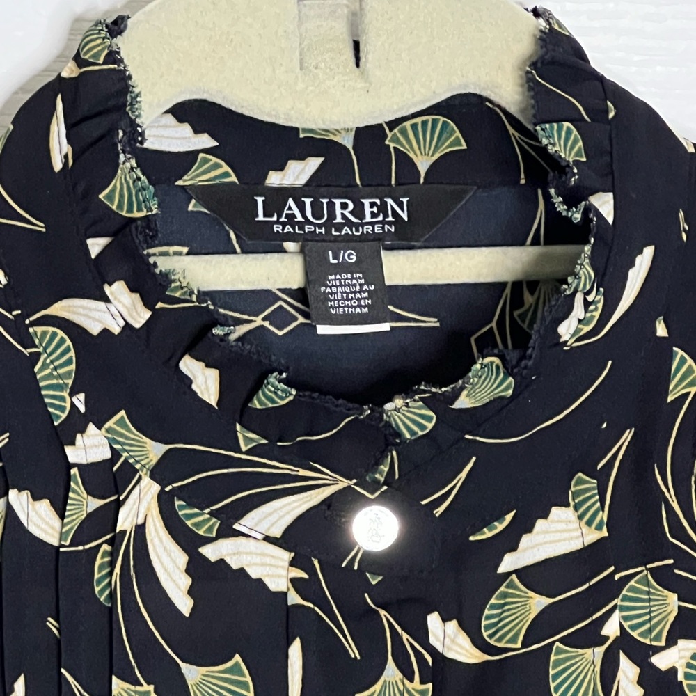 Ralph Lauren Gorgette Blouson-Sleeve Ginko Leaf Print Blouse - Picture 7 of 12